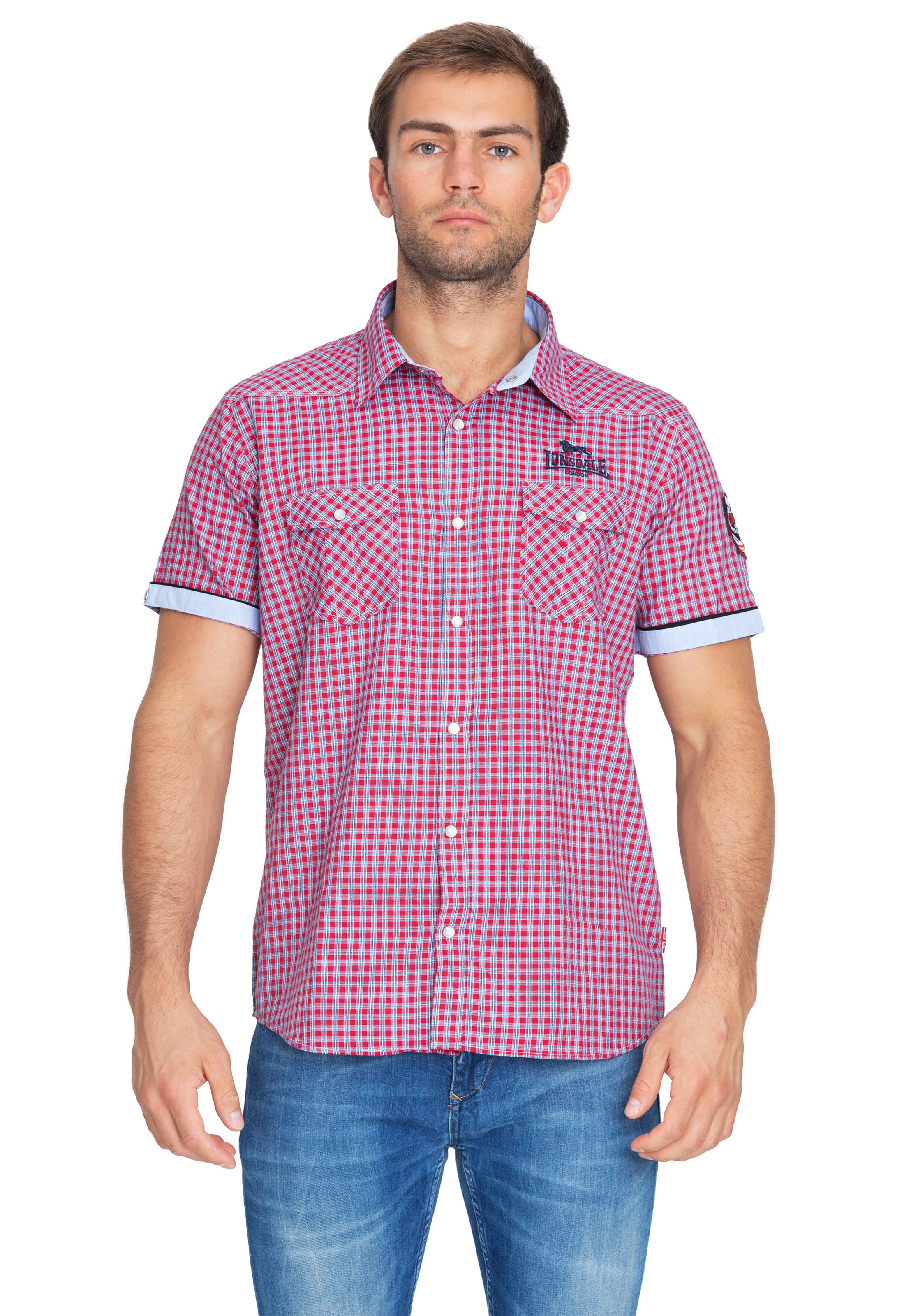 LONSDALE Риза 'Berny' нейви синьо / небесносиньо / червено