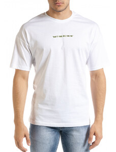 Breezy Мъжка бяла тениска с колоритен принт
