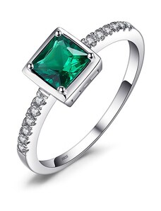 EdenBoutique Сребърeн пръстен Elegant Square Green Gem