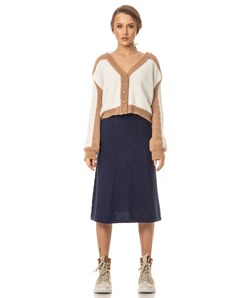 BOGOMIL Women’s Elegant Navy A-Line Knitted Midi Skirt