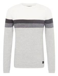 Key Largo Пуловер 'Hansi' сиво / тъмносиво / черно / бяло
