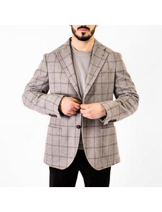 MONNI Карирано мъжко сако с широк ревер в сив цвят