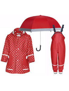 Playshoes Германия Детски дъждобран, гащеризон и чадър Red