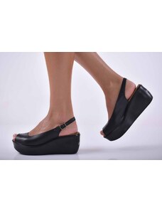 Жени, Дамски сандали на платформа естествена кожа черни EOBUVKIBG