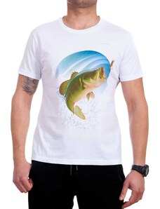 Vodo.bg Бяла мъжка тениска със зелена риба
