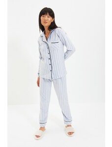 Trendyol Blue Striped Piping Szczegółowy zestaw piżam z dzianiny
