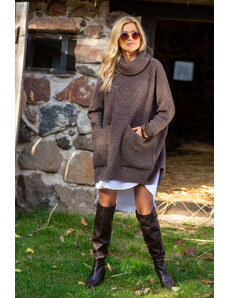 Glara Women's maxi sweater with coarse weave in wool