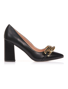 Tsoukalas Обувки на ток в черен цвят, от изкуствена кожа, с декоративна верижка.