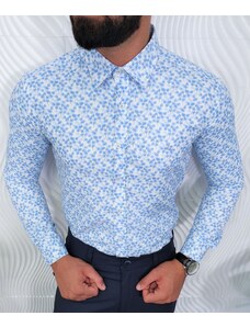AVIV Мъжка бяла риза на сини клонки