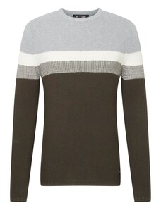 Key Largo Пуловер 'Hansi' светлосиво / маслина / бяло