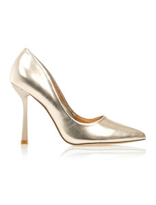 Tsoukalas Обувки на ток в бронзов цвят металик, от изкуствена кожа, със специален тип ток, с остър връх.