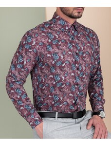 AVIV Мъжка риза цвят бордо на рози и флорални елементи