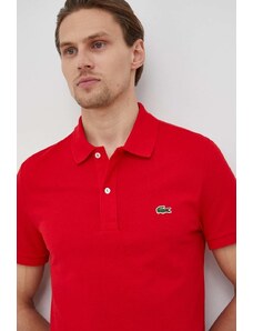 Памучна тениска с яка Lacoste в червено с изчистен дизайн