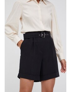 Къси панталони Woolrich дамско в черно с изчистен дизайн с висока талия