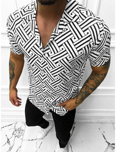 Мъжка риза с къс ръкав бяло-черна OZONEE E/1400/225