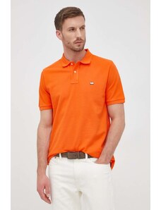 Памучна тениска с яка Woolrich в оранжево с изчистен дизайн