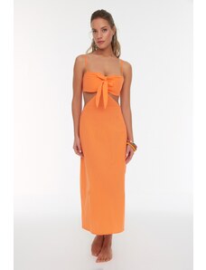 Trendyol оранжево изрязани дантела нагоре подробна плажна рокля