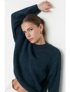 Trendyol синьо широко годни мека текстурирани основни трикотаж пуловер