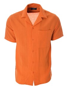 STREET STYLE Мъжка оранжева ленена риза с къс ръкав