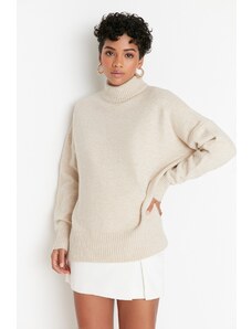 Trendyol камък широк годни мека текстурирани стоящи яка трикотаж пуловер