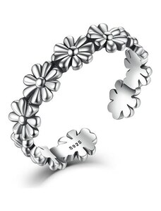 EdenBoutique Регулируем сребърен пръстен с безкрайни цветя