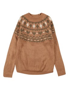 NAME IT Пуловер пуебло оранжево-кафяво / тъмнозелено / бяло