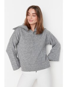 Trendyol сив широк годни меки текстурирани основни трикотаж пуловер