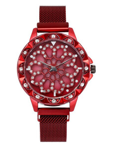 Елегантен дамски часовник Geneva, магнитна гривна, въртящ се циферблат, червен модел, CS1018
