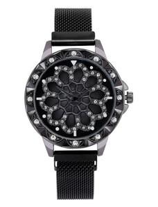 Geneva CS1013 елегантен дамски часовник, магнитна гривна, въртящ се циферблат, черен модел, CS1013