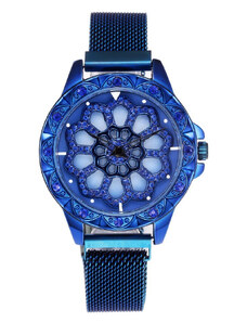 Елегантен дамски часовник Geneva CS1014, магнитна гривна, въртящ се циферблат, син модел