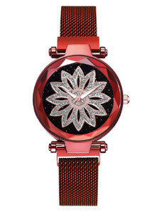 Дамски часовник GENEVA CS1028, модел Starry Sky, магнитна гривна, елегантен, червен