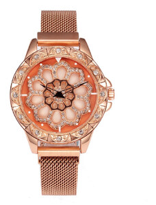 Елегантен дамски часовник Geneva CS1127, магнитна гривна, въртящ се циферблат, модел от розово злато