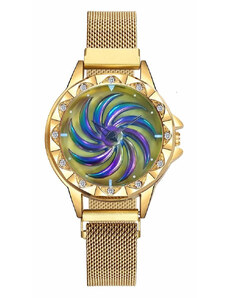 Дамски часовник GENEVA CS1173, модел Starry Sky, магнитна гривна, въртящ се циферблат, елегантен, златен