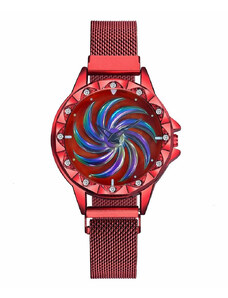 Дамски часовник GENEVA CS1171, модел Starry Sky, магнитна гривна, въртящ се циферблат, елегантен, червен