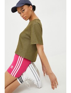 Къси панталони adidas Originals Adicolor в розово с апликация с висока талия