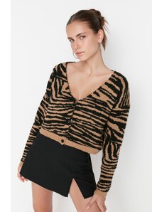 Trendyol черна култура мека текстурирани животински шарени пуловер жилетка
