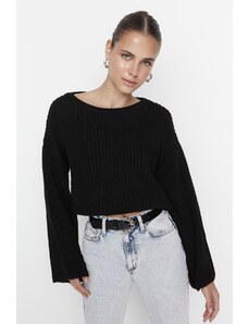 Trendyol черно изрязване и испански ръкави трикотаж пуловер