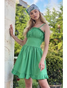 Trend Alaçatı Stili Тенденция Alaçatı Stili Дамски зелен Frill подробни Poplin тъкани рокля с регулируеми презрамки