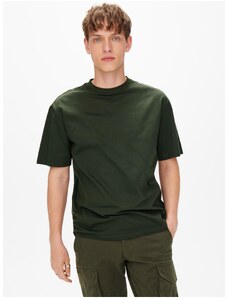 Тъмно зелена мъжка основна тениска ONLY & SONS Fred - Men
