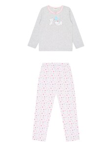 JACKY Комплект пижама сив меланж / фуксия / бледорозово / бяло