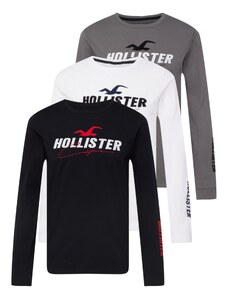 HOLLISTER Тениска сиво / червено / черно / мръсно бяло