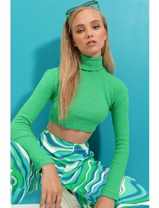 Trend Alaçatı Stili Тенденция Alaçatı Stili Дамски зелени Поло кадифе Основни Crop тялото блуза