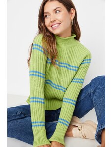 Trendyol зелен раиран трикотаж пуловер