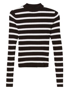 Bershka Пуловер черно / мръсно бяло