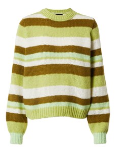 PIECES Пуловер 'Karmen' сепия / тръстиково зелено / киви / бял памук