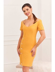 FASARDI Елегантна рокля с горчица кармен деколте
