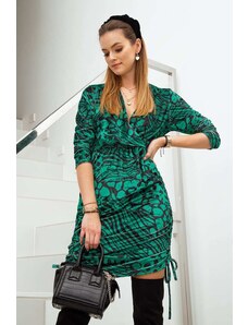 FASARDI Velour green dress with pleated