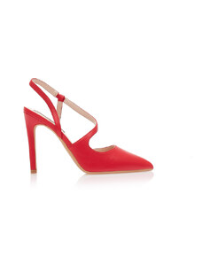 Tsoukalas Обувки на ток mules в червен цвят, от изкуствена кожа, с каишка, с остър връх