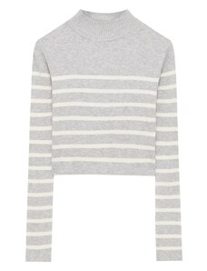 Pull&Bear Пуловер сиво / бяло