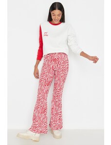 Trendyol червена зебра шарени факел/факел-факел висока талия трикотажни плетени панталони панталони панталони